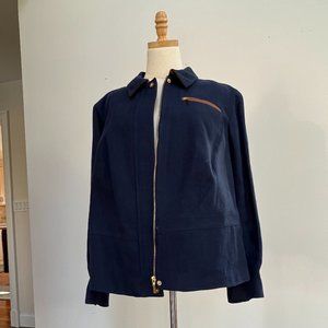 Ralph Lauren Plus Size Linen/Leather Zip-Up Jacket Size 18W Navy